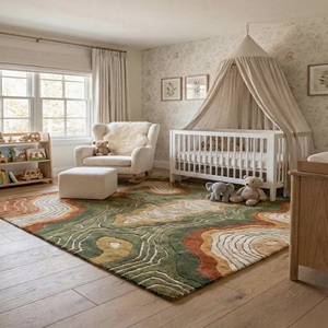 Alfombra Topográfica de Lujo, Diseño Abstracto Verde y Marrón, Alfombra Moderna Hecha a Mano para Sala de Estar, Vestíbulo de Hotel, Decoración de Interiores - Product Image 1