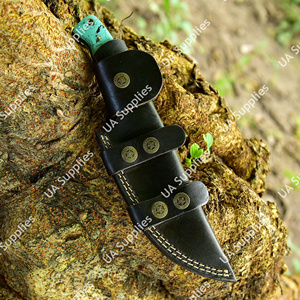 Couteau de chasse Skinner de luxe à lame fixe martelée en acier à motif Damas, gaine en cuir, pour le camping, OEM ODM acceptés, vente en gros - Product Image 6