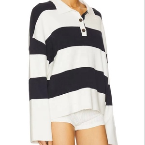 เสื้อโปโลรักบี้แขนยาวระบายอากาศสำหรับผู้หญิงเสื้อครอปแบบคลาสสิกลายทางแบบคลาสสิก - Product Image 4