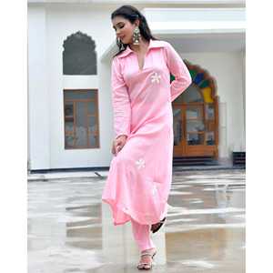 Conjunto de Kurta de Manga Larga Transpirable Color Durazno para Mujer, Talla XS - Product Image 5