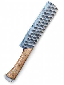 Hachoir de cuisine artisanal en acier Damas avec manche en bois naturel - Product Image 5