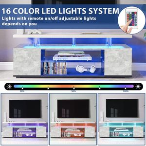 Large 70-Inch TV Stand in Gray LED Gaming Entertainment Center Media <b>Storage</b> Console <b>Table</b> Large <b>Side</b> Cabinet for Living Room - Product Image 3