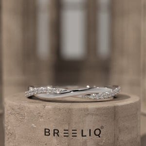 14K Solid Gold Lab Grown Diamond Twist Ring Crossover Pave Diamond Band Minimal Stackable <b>Wedding</b> Ring - Product Image 4