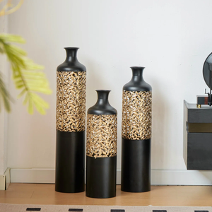 Vase cylindrique moderne en acier inoxydable émaillé brillant - Centre de table, vase floral pour la maison, l'hôtel, le salon - Product Image 4