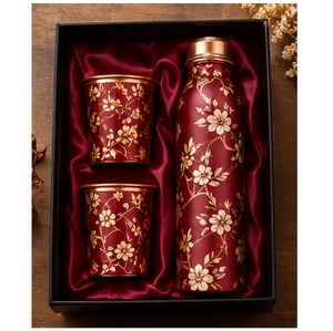Ensemble de bouteilles d'eau en cuivre à motif plume de paon émeraude avec couvercles, vaisselle portable, design bohème, vert orange décoratif - Product Image 3