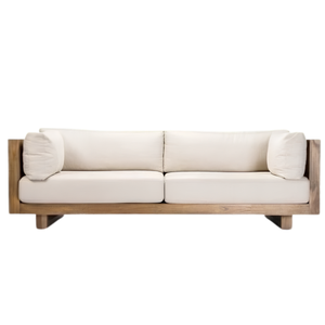 Sofá Moderno de Madera de Teca para Exteriores, de Perfil Bajo, con Cojines Gruesos - Product Image 1