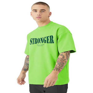 T-shirt surdimensionné décontracté pour hommes, avec logo personnalisé imprimé en relief, col en O, manches courtes, tricot teint uni - Product Image 4