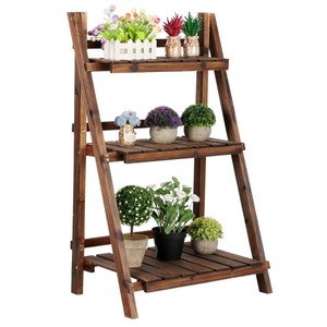 Wholesale Vintage-Style Cedar <b>Wood</b> Slat Plant Stand - Weathered Brown - Product Image 2
