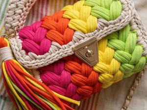 Bolso de Mano Trenzado Multicolor (Fluorescente) Hecho a Mano con Perlas, Bolso de Hombro Boho con Dos Correas, Tejido de Cordón de Algodón, Excelente Precio - Product Image 2