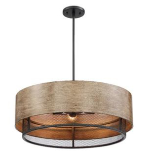 Lustre suspendu style farmhouse, finition rustique noir et bois miel, luminaire de plafond en forme de tambour pour cuisine et salle à manger, au meilleur prix - Product Image 1
