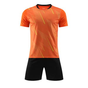Ensemble de maillot de football bleu pour homme avec rayures dégradées jaunes et rouges, manches courtes, coupe athlétique, évacuation de l'humidité, toutes saisons - Product Image 5