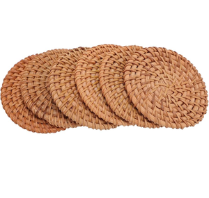 Rattan Coaster <b>Placemat</b> With Holder Bohemian Square Round Woven <b>Placemats</b> Rattan Coaster Set Dining Insulated Woven Basket - Product Image 4