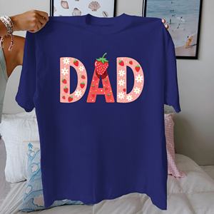 DAD Camiseta con estampado informal para mujer Comfort Fit 100% Tela de punto de algodón puro con tema de fresa - Product Image 1