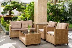 Comfortable Feel Modern Design Commercial Use Restaurant Set <b>Outdoor</b> Dining Table 4 <b>Chairs</b> Sofa <b>Lounge</b> Furniture Wicker Rattan - Product Image 4