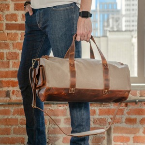 Bolsa de Viaje de Lona y Cuero, Impermeable, Estilo Vintage, Bolsa de Lona para Llevar como Equipaje, Bolsa de Gimnasio, Bolsa de Fin de Semana, Bolsa de Viaje para Pasar la Noche, LCTB-0011 - Product Image 1