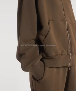 A granel personalizado de manga larga de algodón de los hombres de seda de impresión de pantalla 460 GSM French Terry Zip up Hoodies - Product Image 6