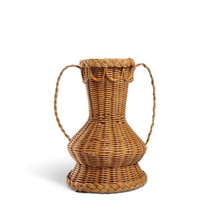 Vase en rotin fait main avec poignées, décoration florale rustique, urne en fibre végétale, couleur marron, décoration de table - Product Image 1