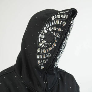 High Quality 380 GSM Heavyweight <b>Rhinestone</b> Zip Hoodie Custom Fleece Crystal Studded Streetwear Winter 100% Cotton <b>Jacket</b> Unisex - Product Image 2