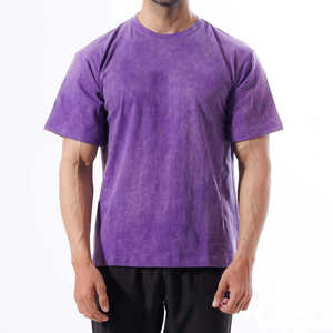 T-shirt décontracté pour homme, couleur unie violette, manches courtes, respirant, tricoté, style sans col, pour l'été - Product Image 1