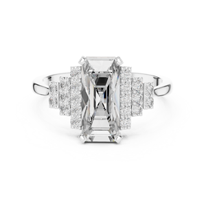 Bague de fiançailles de luxe en moissanite taille émeraude avec accents superposés, bijoux raffinés sur mesure pour femme, pierre précieuse étincelante - Product Image 1