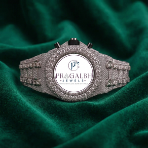 นาฬิกาเพชร Pragalbh Jewels รุ่น Fully Iced Out นาฬิกาโครโนกราฟสุดหรู ตัวเรือนสแตนเลสสตีล ระบบควอตซ์ สำหรับผู้ชาย - Product Image 6