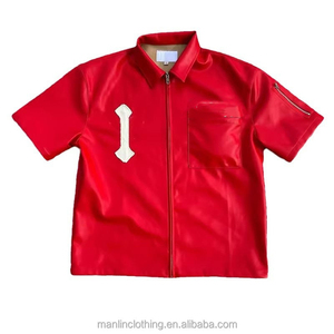 Men's Silk Screen Printed Eco-Friendly PU Leather Customized Long Short Sleeve T-Shirt Zipper Embroidery Applique Streetwear <b>Hip</b> - Product Image 4