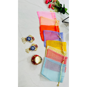 Shubh Labh Organza <b>Drawstring</b> Gift Bags Multicolor Sheer <b>Pouches</b> for Jewelry Packaging Wedding Return Gifts - Product Image 1