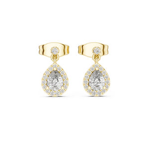 Boucles d'oreilles de fiançailles en or jaune 14 carats avec diamants de laboratoire ronds et en forme de poire pour femmes |   Nouveau diamant cultivé - Product Image 1