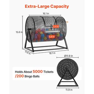 Equipo para Ferias Comerciales, Tambor Giratorio para Boletos de Rifa de 16.1 x 11.9 Pulgadas, Capacidad para 5000 Boletos, 200 Pelotas de Ping Pong, Tambor de Lotería Reforzado - Product Image 2