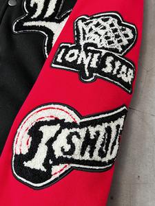 Veste varsity streetwear avec patchs lettres brodés, appliques en chenille, mélange de polaire chaud, boutons, veste décontractée d'hiver - Product Image 6