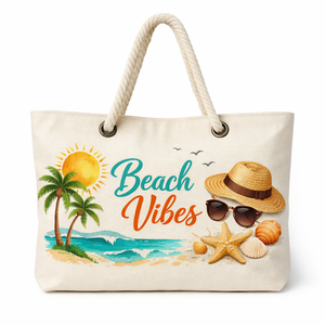 COTTON VOYAGE Customized Logo Eco Friendly Cartoon Pattern <b>Large</b> Canvas Beach Tote <b>Bag</b> Rope Handle <b>Large</b> Capacity Shopping <b>Bag</b> - Product Image 1