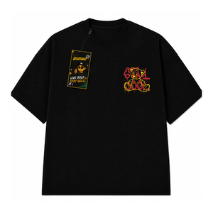 T-shirt noir oversize pour homme avec imprimé ours jaune et motif 'Stay Cool' rouge au dos, style streetwear, manches courtes, col rond - Product Image 2