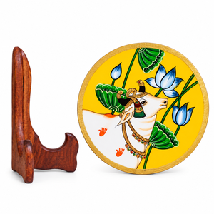 Handcrafted Painted <b>Wooden</b> <b>Round</b> Plate | Indian Folk Art Decorative Wall Plate | Modern Home Decor & Wedding Wall Hanging Stand - Product Image 3