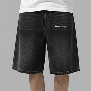 Premium Quality Dark Stone Washed Short Length Vintage Style Denim Shorts Custom Distressed Applique Embroidery Denim Jorts - Product Image 1