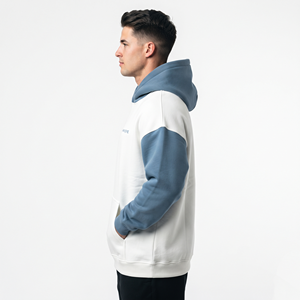 Sweat-shirt décontracté pour homme en coton épais à logo personnalisé, coupe oversize, épaules tombantes, bicolore - Product Image 3