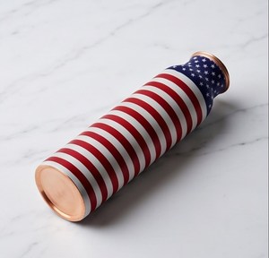American Flag Design <b>Metal</b> <b>Water</b> <b>Bottle</b> with Copper Screw-On Cap Floral Design And Premium Ayurvedic Health Benefits - Product Image 3
