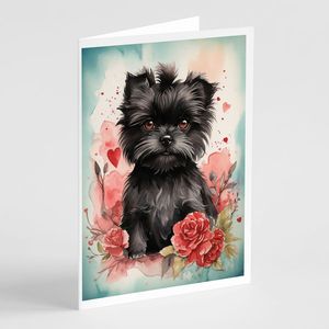 Affenpinscher Valentine Roses Whimsical A7 Tarjetas de notas Paquete de 8 tarjetas en blanco con sobres Tarjetas de felicitación de tamaño 5x7 - Product Image 1