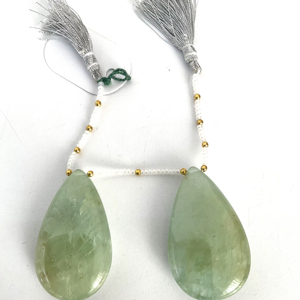 Par de perlas lisas de aguamarina, piedra preciosa natural para la elaboración de joyería fina - Product Image 1