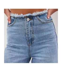 Pantalon en jean pour femme, coupe droite, jambes évasées, motif uni, couleur délavée, durable, extensible, style streetwear décontracté, design élégant - Product Image 6