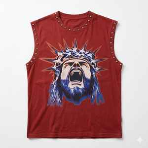 Chaleco informal para hombre, lavado al ácido, con pedrería, extragrande, resistente, para fitness, cuello redondo, con estampado digital - Product Image 1