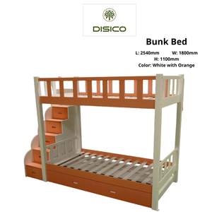 Lit superposé moderne en bois, taille twin, avec escalier de rangement, design orange et blanc pour enfants - Product Image 2