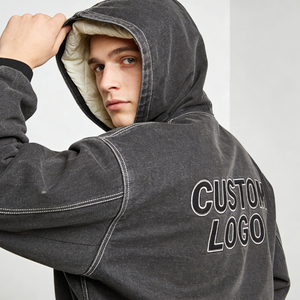 Sweat-shirts pour hommes tendance gris foncé avec logo personnalisé, doublure polaire, effet délavé vintage, coupe classique, poche, décontracté, hiver, écologique, 100% coton - Product Image 5