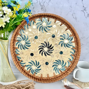 Rattan & Mother of Pearl <b>Storage</b> Trays Set Classic Design <b>Stackable</b> for Table Neatening Organization Sustainable Dishwasher Safe - Product Image 4