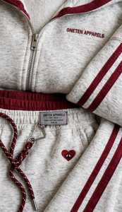 ONETEN APPARELS <b>Women's</b> Maroon <b>White</b> Striped 2 in 1 Lightweight Full Sleeve Hooded Zipper Loose Fit <b>Joggers</b> Casual Sportswear - Product Image 6