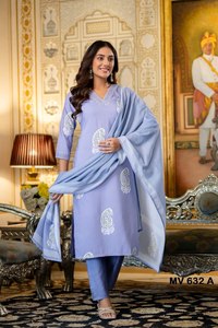 Salwar Kameez de Algodón Azul Claro para Mujer con Dupatta Bordada, Ropa Casual Tradicional - Product Image 5