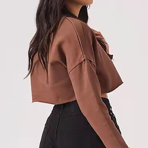 Women's Cropped Crew Neck Sweatshirt Solid Color Long Sleeve Casual <b>Top</b> Knitted Loose Fit All Seasons - Product Image 3