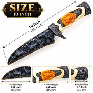 Cuchillo de Obsidiana Negra de 10 Pulgadas con Mango de Resina con Cara de León, Hecho a Mano, Decoración Gótica para Coleccionistas - Product Image 2
