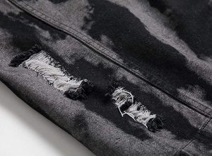 Veste en jean pour homme à col montant et boutons apparents, style streetwear, de créateur, à prix abordable, effet déchiré - Product Image 2