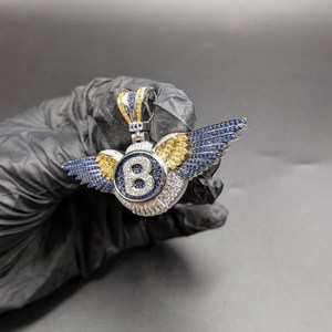 Colgante de Plata 925 con Letra B Personalizada Estilo Hip Hop y Alas de Ángel, con Zafiro Azul y Moissanita, Joyería Fina - Product Image 6