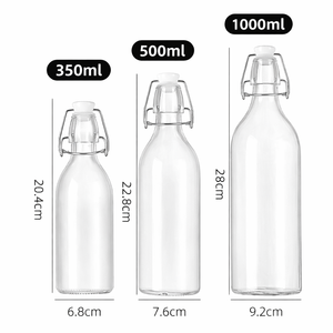 Botella de Vidrio <span class=keywords><strong>con</strong></span> Tapa Abatible de 350ml / 500ml / 1000ml, Reutilizable, para Agua, Jugo, Aceite - Product Image 4